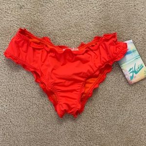 Hobie Solid Red Scrunch Butt Bikini Bottom Ruffle